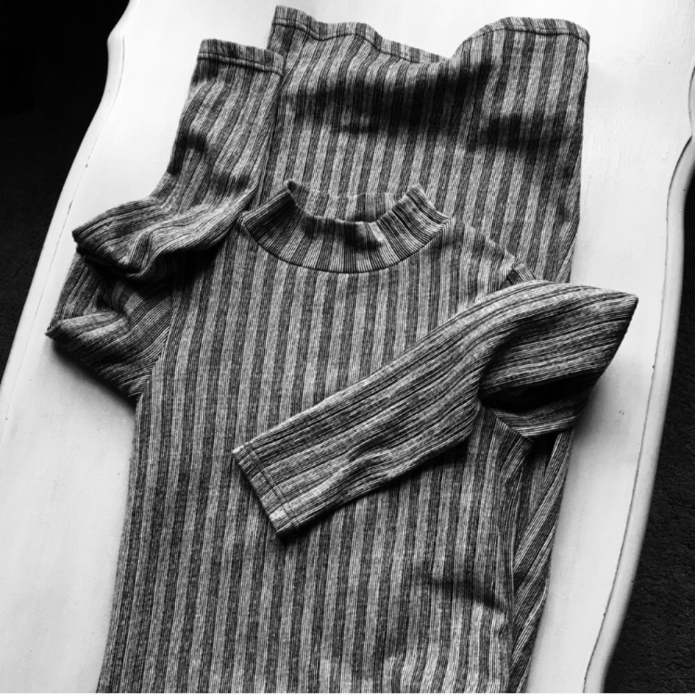 Zara Long Sleeve Striped Turtleneck Midi Dress